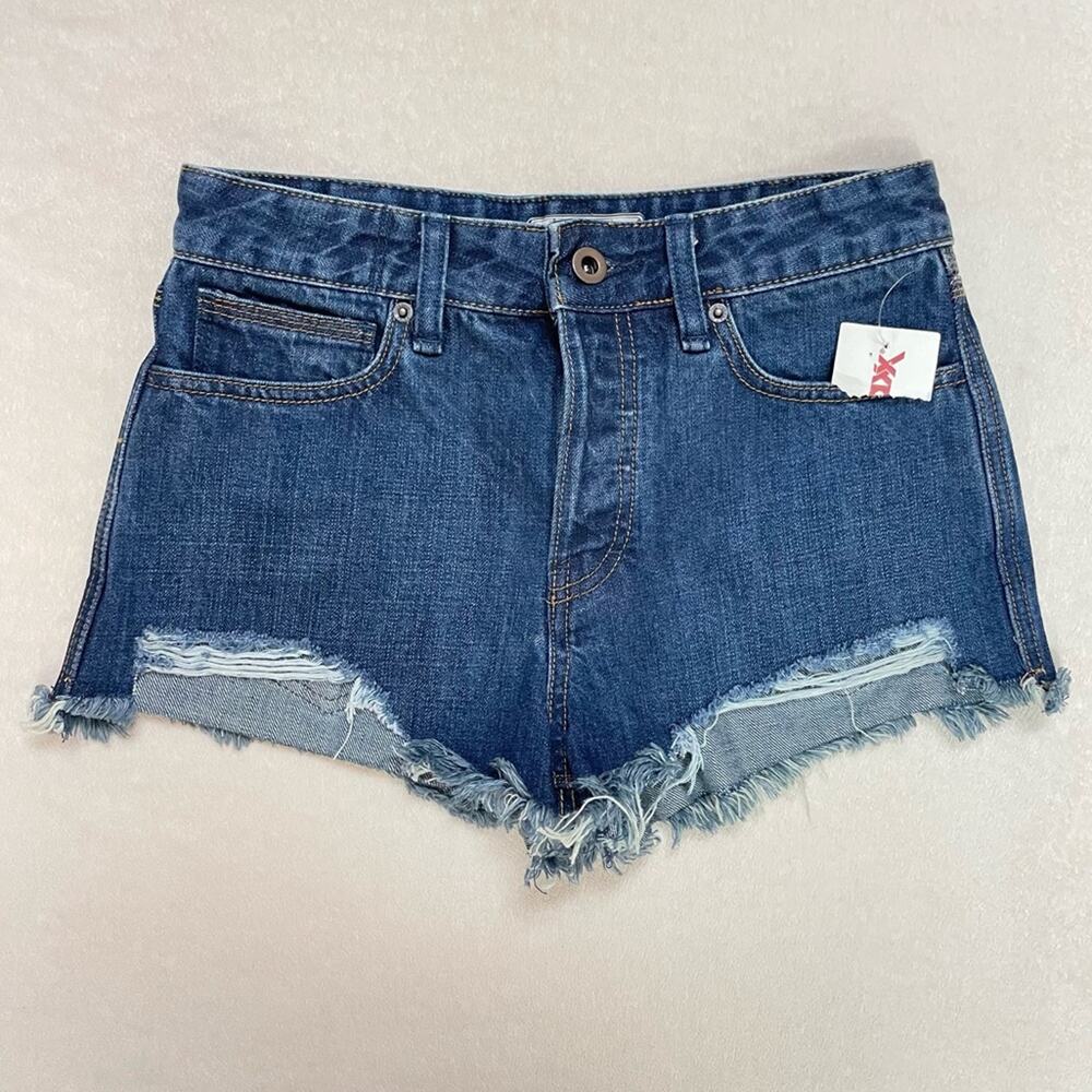Free People Blue Frayed Hem Denim Shorts